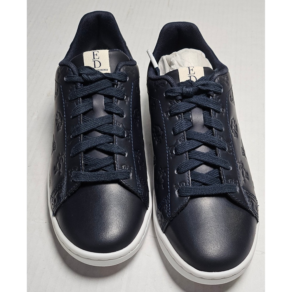 ED Ellen DeGeneres Chaboss Navy Blue Leather Embossed Animal Sneakers Womens 6.5